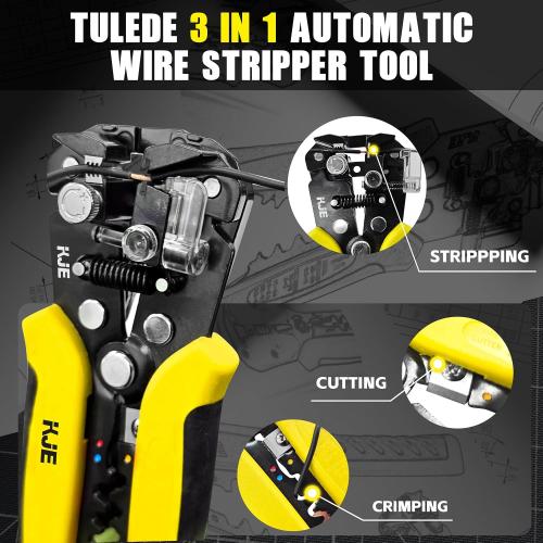 KJE Self-Adjusting Wire Stripper, 3 in 1 Stripper/Cutter/Crimping Heavy Duty Automatic Electrical Wire Strippers for 10-24 AWG,crimping for 10-22 AWG and cutting