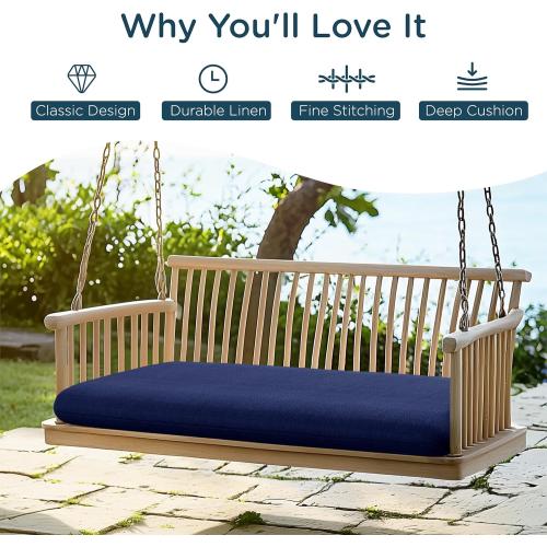 Codi Outdoor Bench Cushion for Patio Furniture 60x18x3 Inch – Linen Texture, Fade Resistant, Waterproof, Removable Cover, Comfortable High-Density Foam for Garden & Porch, Navy Blue
