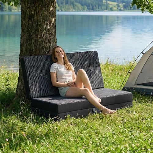 Vamcheer Tri Folding Mattress, 3 inch Full Foldable Mattress, Tri-fold Memory Foam Mat with a Collapsible and Washable Cover, Handle & Non-Slip Bottom, for Travel/Guest, 73x52x3, Grey