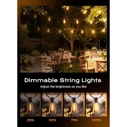 Minetom 100FT Outdoor String Lights with Remote, ST38 Patio Lights Dimmable | Waterproof LED Christmas Lights with 3 Modes, Shatterproof Connectable Outside Lights for Backyard Porch Deck Garden Decor