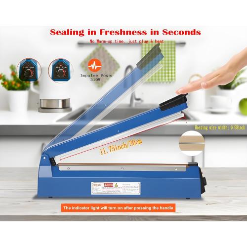 Impulse Sealer 12 inch Manual Heat Sealer Machine with Adjustable Heating Mode, ABS Shrink Wrap Bag Sealers for Plastic PE PP Bags, Portable Poly Bag Sealing Machine with Extra Replace Kit(Blue)