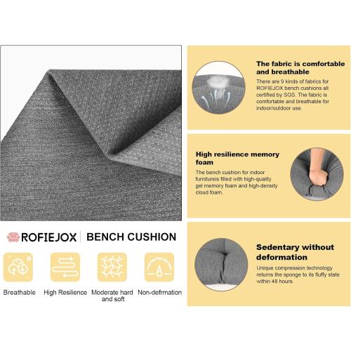 Bench Cushion 36 Inch - Polyester Brushed, High-Density Foam, Non-Slip Bottom, Soft Durable Indoor Tufted Long Seat Cushion for Window Garden Furniture (Dark Gray, 36x14x4 Inch)