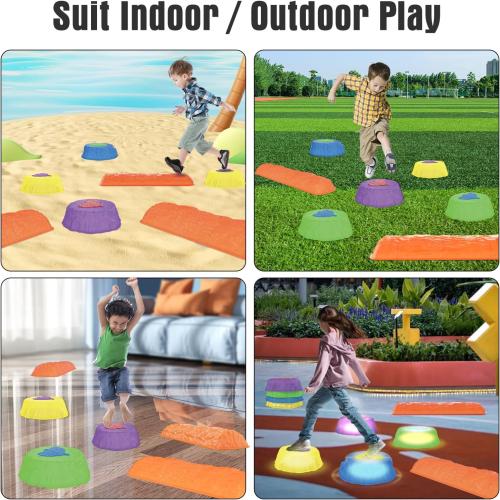 Set of 8 Stepping Stones for Kids - 8Pcs Non-Slip Plastic Stepping Stones with LED Lights, Preschool Balance & Gross Motor Skills Game Toys, for Toddlers 3 Years Up, Outdoor & Indoor