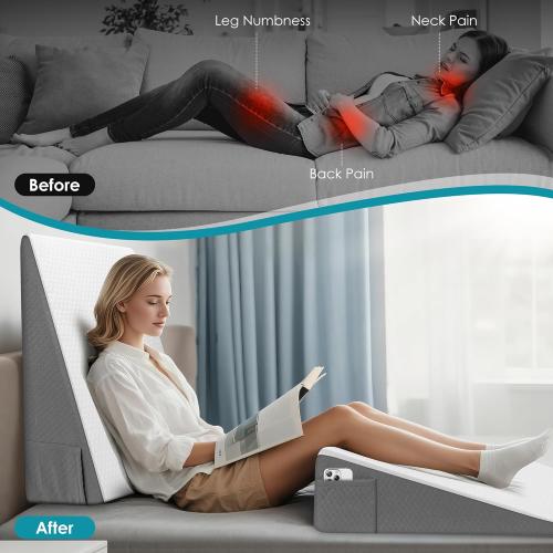 Sleeping Bed Wedge Pillow for Adults Seniors, 10 inch Cooling Memory Foam Incline Pillow Wedge for Head, Neck & Back Support and Leg Elevation, Removable Washable Cover, White