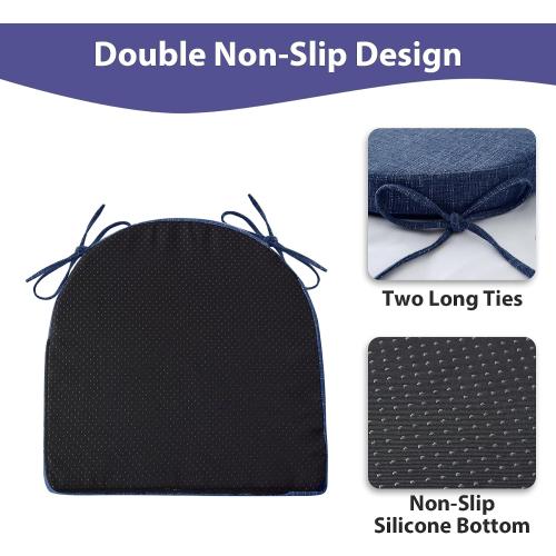 IPYNBAP Chair Cushions for Dining Chairs, Kitchen Chair Cushions, 16'' x 16'' x 2'', Non Slip Indoor Seat Cushions, Chair Pads for Dining Chairs with Ties & Removable Cover, Set of 6, Navy