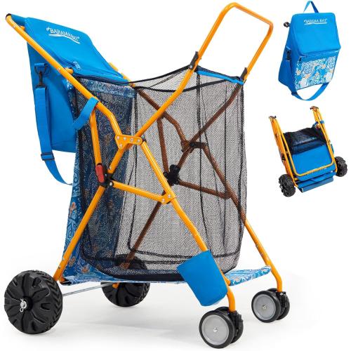 Heavy-Duty Beach Cart with 100 lbs Capacity - Foldable Beach Wagon with Removable 20L Cooler Bag, Sand Chair Holder, Umbrella Stand & Large Mesh Basket for Beach, Camping, Picnic