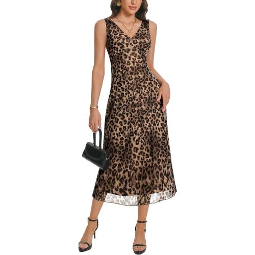 Women's Large Sexy V Neck Sleeveless Mesh Maxi Dresses Summer Casual Elegant Long Floral Dress Wedding Guest Cocktail Party