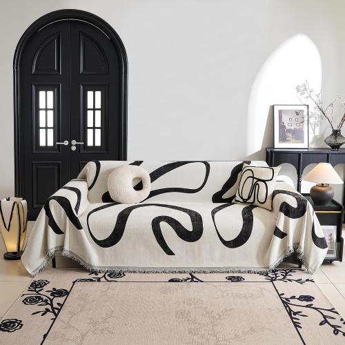 MYSKY HOME Boho Couch Cover Super Soft Couch Covers for 2-3 Cushion Couch Sofa, Modern Black Jacquard Sofa Slipcover Loveseat Futon Cover, Couch Covers for Sectional Sofa, 71 x 118, Black Curve