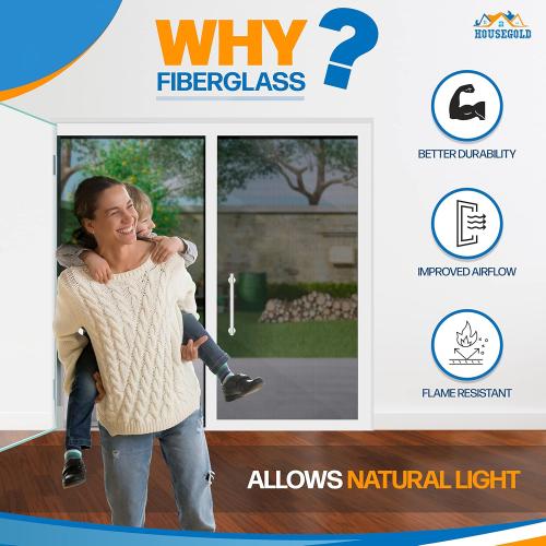 Magnetic Closure Screen Door for 62x81 French Door Sliding Door Pet and Dog Friendly, Durable Fiberglass Mesh Double Door Screen Mesh Retractable Curtain, Keep Bugs. Mosquito Out, Fly Screen