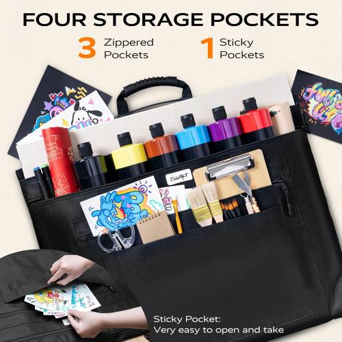 JusArt Art Portfolio Bag, 24x36 Foldable Light Weight Portfolio Folder Case with Adjustable Shoulder Strap, Leather Corners, Waterproof Art Bag for Artists and Adults for Artwork, Poster, Sketching