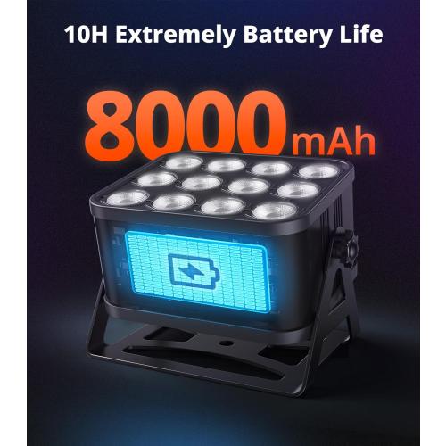 12x12W RGBWA UV LED Par Lights, 8-Hr Battery Powered Uplights with DMX512/APP/Remote Control, Stage Lighting for DJ Shows, Studio, Party, Indoor Events