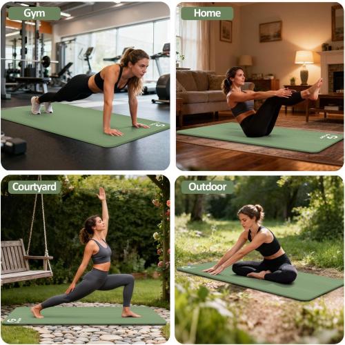 Gruper Yoga Mat Non Slip NBR Extra Thick Yoga Mat, 72L x 32/24W x 0.6/0.4TH (185cm x 80cm/61cm x 15mm/10mm), Anti-Tear Exercise Mat with Carrying Strap and Bag, Workout Mats for Yoga, Pilates