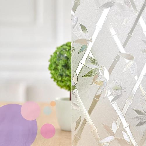 Decorative Static Cling Window Film Rainbow Window Clings Privacy Non-Adhesive Bamboo Glass Film for Living Room Bedroom Kitchen Lobby Porch Office Anti-UV 35.6 x 78.7 inches