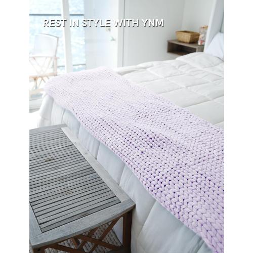 Color lavender YnM Chunky Throw Blanket, Medium-Weight, Hand Knitted, Skin Friendly, Ventilated and Breathable, Machine Washable, Home Décor Piece for Couch, Sofa and Bed (Iris Lavender)