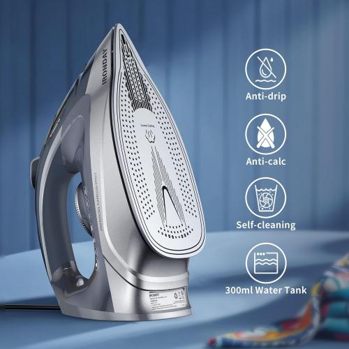 1700W Steam Iron for Clothes 20s Fast Heat-up, Iron with 10.14oz Water Tank, Non-Stick Ceramic Soleplate, Auto-Off, Spray Mist & Steam Burst, Ironing Clothes for Home