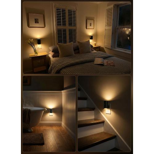Brightown 2 Pack Black Night Lights with Rotating Plug, Soft White | Modern Night Light with Rotating Plug, Dusk to Dawn Sensor, 0-100LM Stepless Dimming Night Light for Hallway Bedroom Bathroom