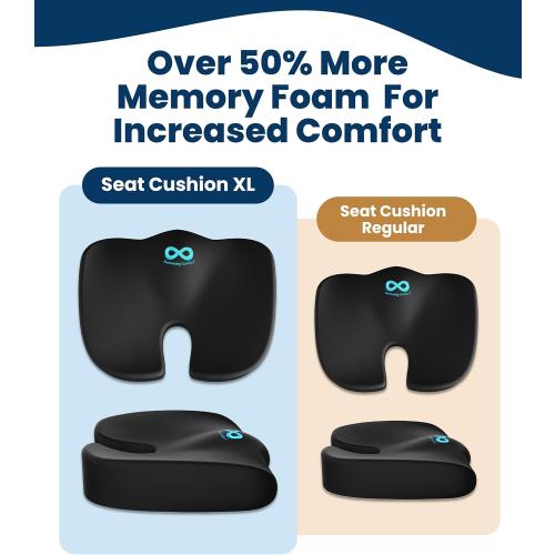 Everlasting Comfort Doctor Recommended Memory Foam Seat Cushion for Office Chairs & Car - Ergonomic Office Desk Accessories - Cushions for Tailbone Pain Relief, Sciatica (Black, X-Large)