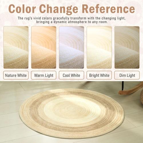 Carvapet 5 ft Round Washable Rug, Imitation Jute Low Pile Circle Carpet with Non Slip Rubber Backing, Foldable Stain Resistant Area Rug for Living Room Bedroom Office Bathroom