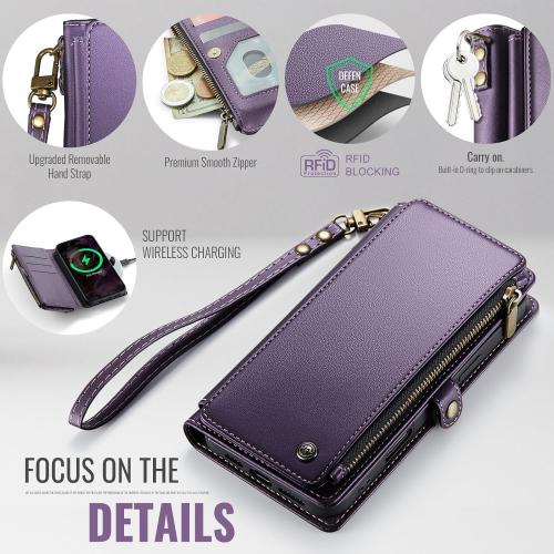 Defencase Compatible with iPhone 16 Pro Case Wallet with RFID Blocking Card Holder for Women Men, Soft PU Leather Magnetic Snap Flip Zipper Strap Wallet Phone Case Fit for iPhone 16 Pro 6.3, Purple | RFID Blocking, Card Holder, for Women Men, Soft PU Lea