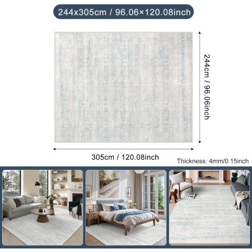 Lahome Blue Rugs for Living Room, 8x10 Distressed Light Blue Area Rugs for Bedroom, Stain Resistant Large Carpets for Dining Room, Soft Non Slip Floor Mat for Kids Room