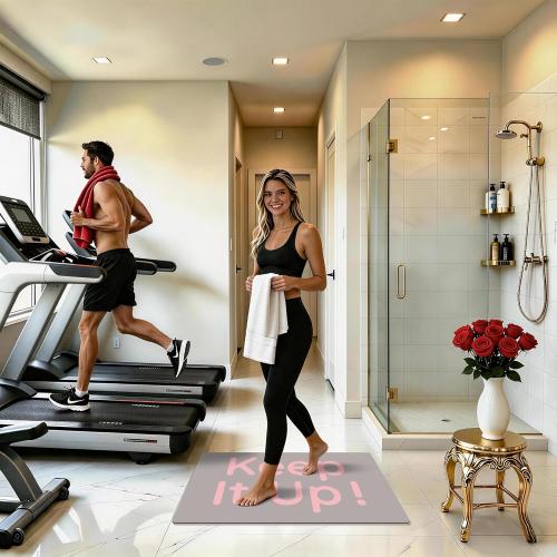 Bath Mat, Bathroom Mat Rugs Super Absorbent Shower Mats Non Slip Quick Dry Thin Rubber Mats for Bathroom Floor Fit Under Door, Shower Rug for Bathtub, Shower, Beige