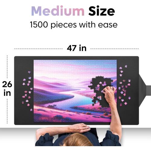 Premium Puzzle Mat - 26 x 47 Inches - Up to 1500 Pieces - Jigsaw Puzzle Roll Up Mat - Non Slip Rubber Bottom - Soft Polyester Surface - with Gift Packaging