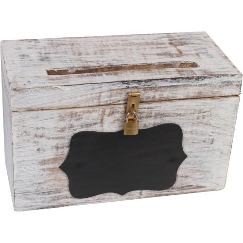 Wooden Decorative Wedding Card Box with Chalkboard & Card Slit including Lock 13X9X7.2- Gift Wishing Well Card Box for Weddings Party Cards Receptions Birthdays Graduations Honeymoon Baby Showers