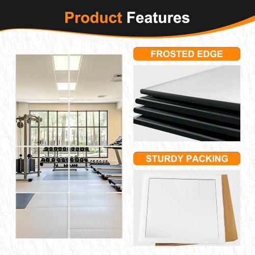 Delma Frameless Mirror Tiles 14x12x8 Pcs Wall Mounted, Shatter Resistant Full Length Tempered Glass Panels for Home Gym Bathroom Bedroom & Living Room Decor