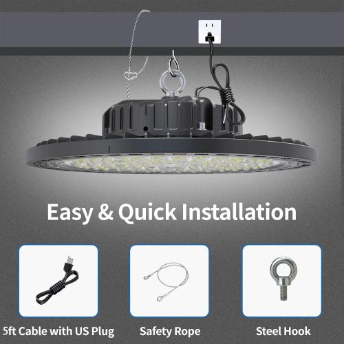 Set of 6 Pack UFO LED High Bay Light 250W, 35000 LM, 5000K with 5ft Power Cord, US Plug, Bright LED Shop Light for Basement Commercial Factory Garage Lighting, IP66 Waterproof, AC110-277V, ETL Listded