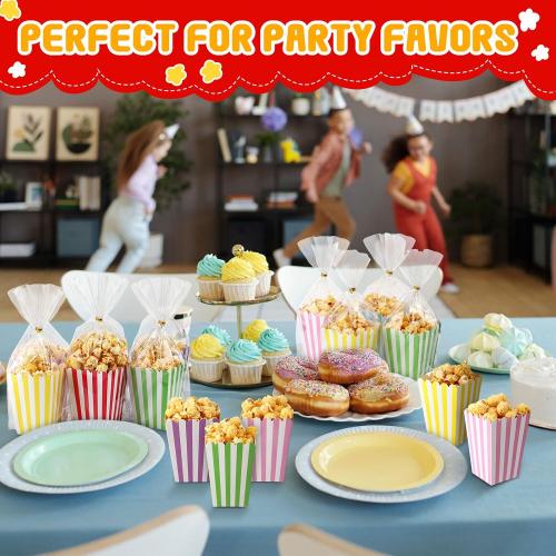 Gueevin 36 Sets Mini Popcorn Boxes and Clear Treat Bag Set