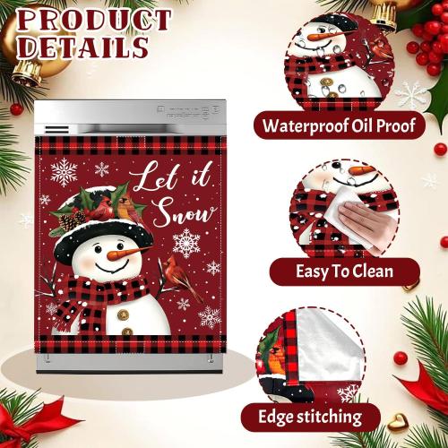 Christmas Dishwasher Magnet Cover, 23x26In Let it Snow Snowman Dishwasher Magnet Sticker for Kitchen Decoration Funny Refrigerator Magnet Cover Fridge Panel Decal Refrigerator Magnet Cover