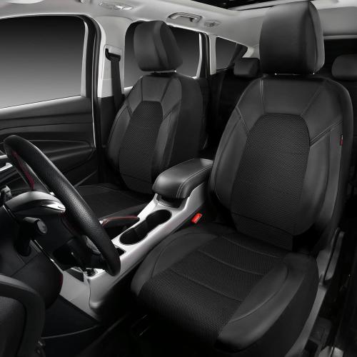 CAR PASS Leather and 3D Air Mesh Universal Fit Car Seat Covers, for Sedans,Trucks,Suvs,Airbag Compatible,Zipper Design and Reserved Opening Holes for Headrest(Full Set, Black and Black)