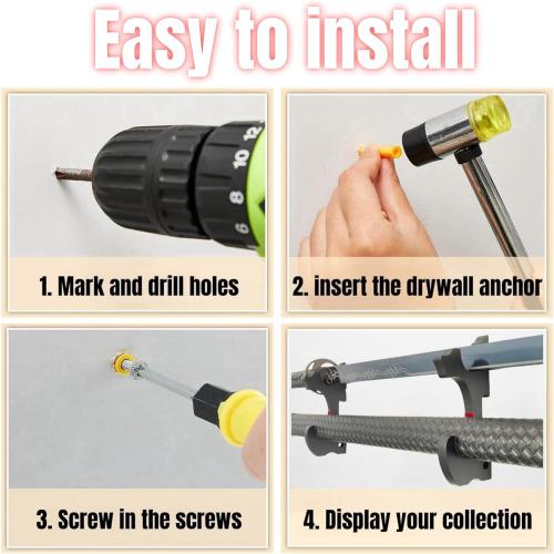 Eforlife 2/Set Sword Hook Wall Mount Samurai Sword Hanger Display Holder Adjustable for Katana Wakizashi Tanto Genji Sword Weapon Rack