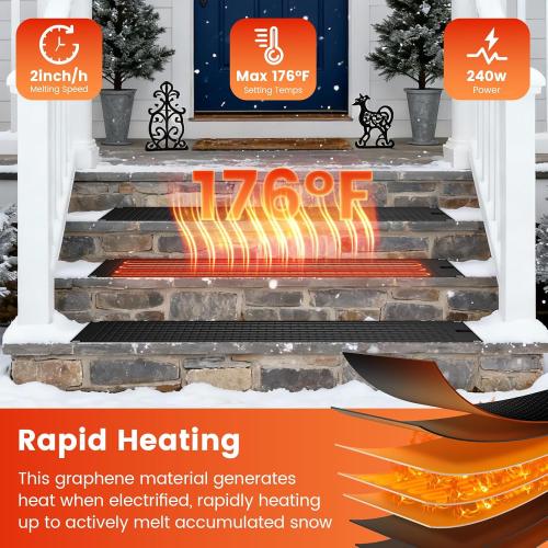 3 PCS Snow Melting Mats Outdoor, 10 x 30 in No-Slip Rubber Heated Snow Melting Mat, Waterproof and Leak-Proof Ice Melting Mats, Heated Driveway Mats for Winter Walkways, Outdoor Stairs, Steps,Doorways