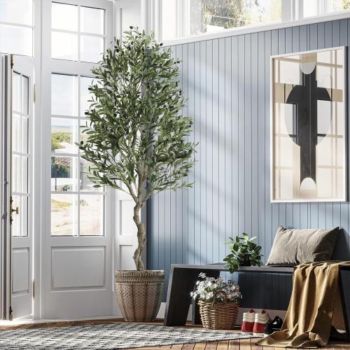 VIAGDO Artificial Olive Tree 6.2ft Tall Fake Potted Olive Silk Tree with Planter Large Faux Olive Branches and Fruits Artificial Tree for Home Office Living Room Decor Indoor, 1728 Leaves