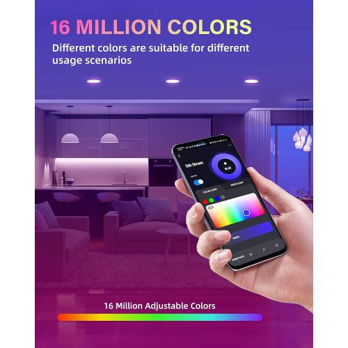 12 Pack 5/6 Inch LED Can Lights Retrofit RGB Recessed Lighting, 12W 1200LM Smart LED Recessed Lights, 2700K-6000K Color Changing Compatible with Alexa/Google Assistant/Siri, Hub INCL