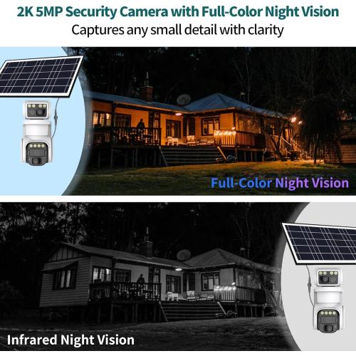 No WiFi Security Camera, 4G LTE Cellular Security Camera, 2K Solar Cellular Cam HD Dual Lens 360° Pan Tilt, Color Night Vision, PIR Motion Detection, IP66 Waterproof with Pre-Installed SIM(White)