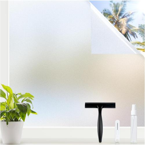 rabbitgoo Window Privacy Film with Kit for Glass Windows Frosted Decorative Clings UV Heat Control Static Cling Removable Easy Install for Bathroom Bedroom Door Home Coverings Pure, 17.5 x 78.7 inches
