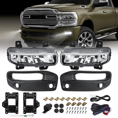 FICOLPOLed Fog Lights Assembly for 2019 2020 2021 2022 2023 2024 Dodge Ram 2500 3500 Pickup - Bumper Driving Fog Lamps OEM Replacement with Bracket, Bezels, Switch, Harness (White)