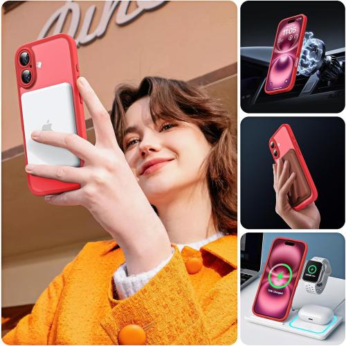 TOCOL Magnetic for 16 Red Case, Upgraded Full Camera Protection, Compatible with Magsafe, Drop Protection, Translucent Matte Back Bumper Phone Cover 6.1-Inch (Red)