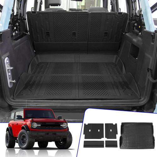 Rongtaod Cargo Mat & Backrest Mats for 2021-2025 2026 Ford Bronco 4 Door | NOT for Bronco Sport, Trunk Mat Cargo Liner TPE All Weather Back Seat Cover Protector 2025 Bronco Accessories