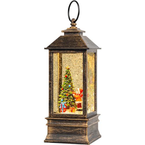 10'' Snow Globe Christmas, Musical Lighted Water Lantern with Swirling Glitter Decoration for Christmas Home, Living Room, Battery Operated or USB Powered (Christmas Tree)