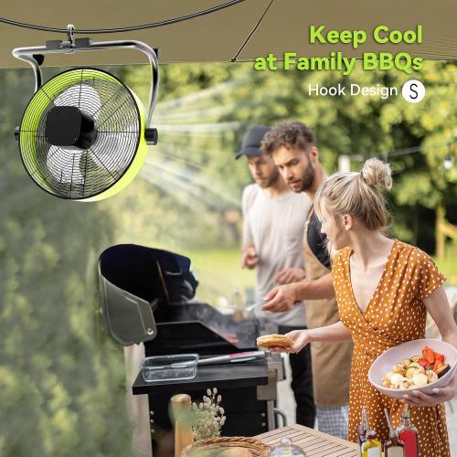 12 Inch Battery Operated Fan, Portable Rechargeable Cordless Fan High Velocity Heavy Duty Metal Floor Fan for Camping Hurricane Home Warehouse
