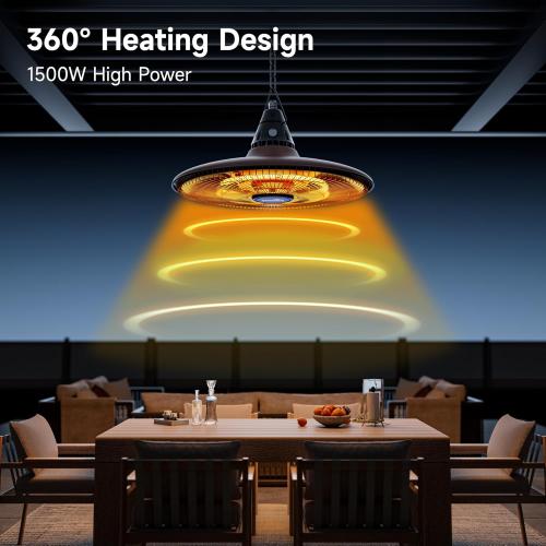 Ceiling Electric Outdoor Heater Wall-Mounted Hanging Patio 1500W Infrared Carbon Fiber Tube Heating Wall Heater for Gazebo, Balcony, Brown ‼️doesn’t come with remote‼️