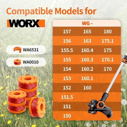 Eventronic 15 Pack WA0010 Replacement Trimmer Line Spool Compatible with Worx, 120ft .065 inch, Compatible with Worx String Trimmers (12 Line spools 3 Cap)