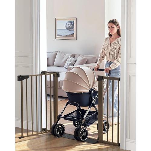 Cumbor 29.7-46 Baby Gate for Stairs, Mom's Choice Awards Winner-Auto Close Dog Gate for the House, Easy Install Pressure Mounted Pet Gates for Doorways, Easy Walk Thru Wide Safety Gate for Dog, Brown
