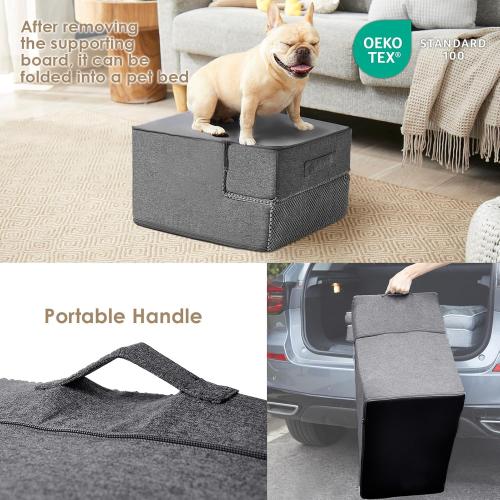 EHEYCIGA Dog Stairs for Small Dogs 13.5 H, 3-Step Dog Steps for Couch Sofa and Chair, Pet Steps for Medium Cats, Non-Slip Balanced Pet Ramp Indoor, Grey