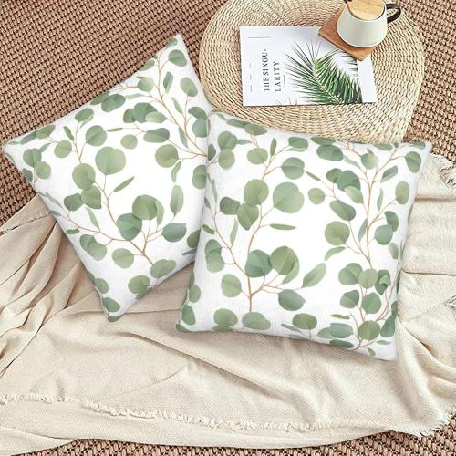 Spring Sage Green Leaf Pillow Covers 18x18 Inch Set of 2 Eucalyptus Floral Watercolor Throw Pillow Cover Grey Seafoam Leaves Square Pillowcase Cushion Cases for Home Couch Bed Sofa