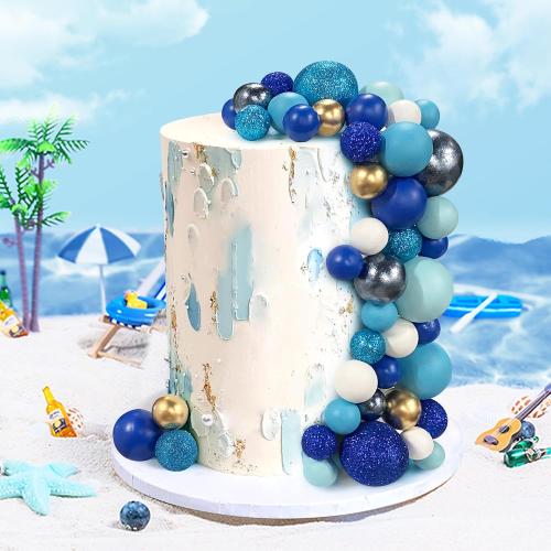 56 PCS Colorful Ball Shaped Cake Topper Pearl Balls Cupcake Cake Insert Topper for Birthday Party Wedding Decoration Supplies Blue Series Eight Colors
