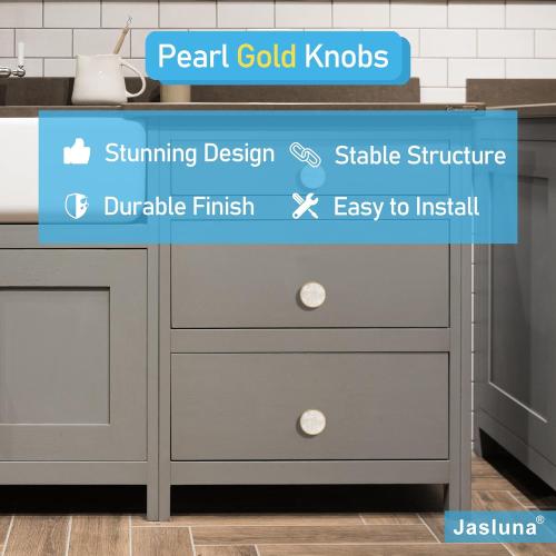 12 Pack Round Gold Cabinet Drawer Knobs,1.25 Decorative Pearl Drawer Pulls,Brushed Brass Furniture Hardware for Kitchen,Bathroom,Closet,Cupboard Door